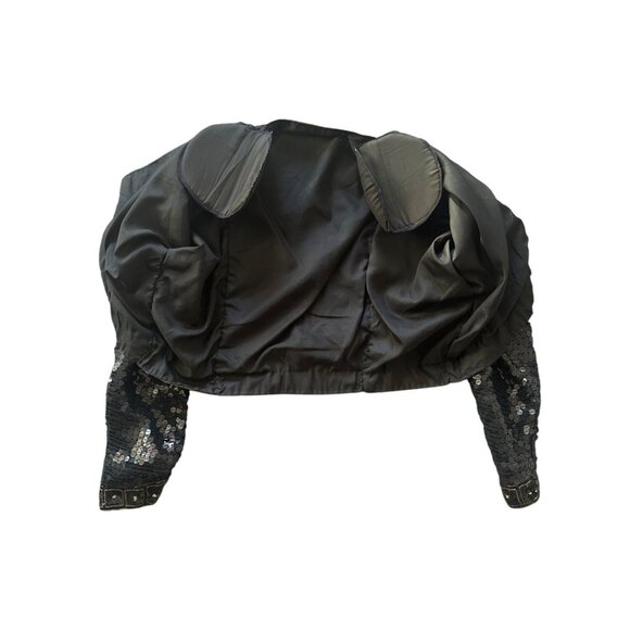 Vintage 80s Black Sequin Bolero Jacket With Gold Trim & Long Sleeves Sz XS/S - Picture 5 of 6